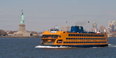 New York City, NY, USA - March 6, 2012: The Staten Island Ferry leaving Manhattan.のeditorial素材