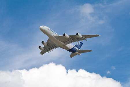 Farnborough, England, UK - July 24, 2010: Airbus A380 on display at Farnborough 2010 Airshow.のeditorial素材