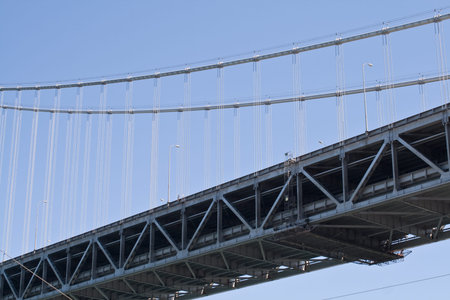 A close-up of the double deck type of construction used on the Oakland Bay Bridge in San Francisco 