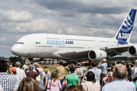 Farnborough, England, UK - July 24, 2010: Airbus A380 on display at Farnborough 2010 Airshow.のeditorial素材