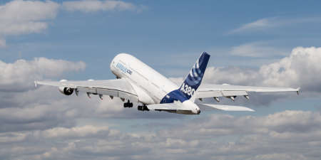 Farnborough, England, UK - July 24, 2010: Airbus A380 on display at Farnborough 2010 Airshow.のeditorial素材