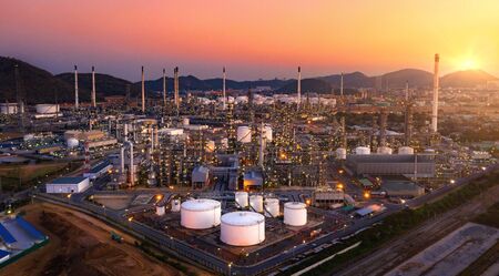 Aerial view of refinery plant,Industry Petrochemical at twilightの写真素材