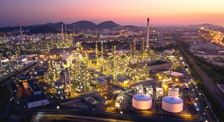 Panorama aerial view oil and gas refinery,refinery Industry at twilightの写真素材