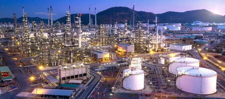 Panorama aerial view oil and gas refinery,refinery Industry at twilightの写真素材