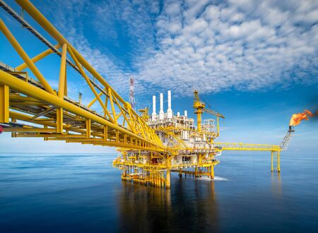Large offshore drilling oil rig plant in the gulfの写真素材