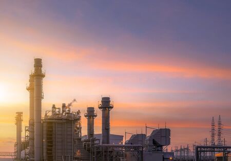 Power plant zone generating electricity at sunset- imagesの写真素材