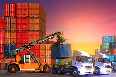 Industrial logistics and transportation of truck in Container yard for logistic and Cargo business plane.-imageの写真素材