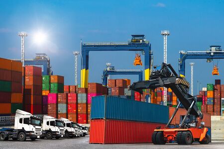 Industrial logistics and transportation of truck in Container yard for logistic and Cargo business plane.-imageの写真素材