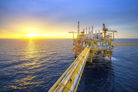 Large offshore drilling oil rig plant in the gulfの写真素材
