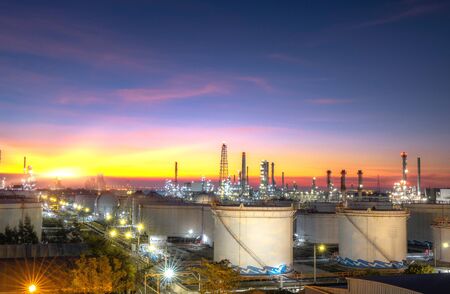 Large oil and gas refinery industrial area and beautiful lighting at Twilight.の写真素材