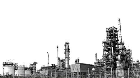 Close-up industrial oil and gas refinery zone,Detail of equipment oil pipeline steel with valves on-off reduce the pressure in the production at refining factory. Silhouettes on white background.の写真素材