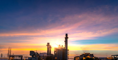 Power plant zone generating electricity at sunset- imagesの写真素材