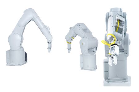 White robotic arm isolated on white backgroundの写真素材