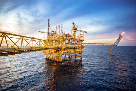 Large offshore drilling oil rig plant in the gulfの写真素材