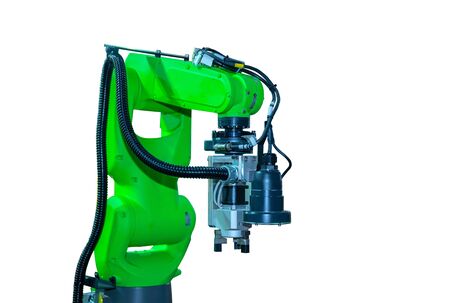 Isolated robot arm machine for industry manufacture operation on white background.の写真素材