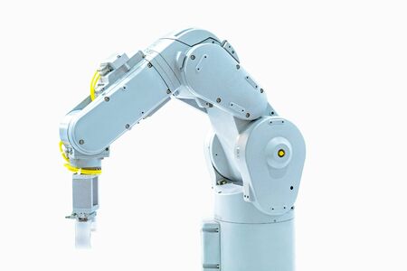 White robotic arm isolated on white backgroundの写真素材