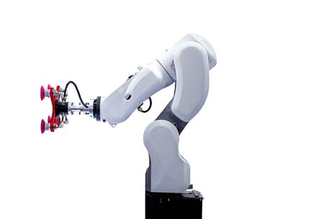 White robotic arm isolated on white backgroundの写真素材