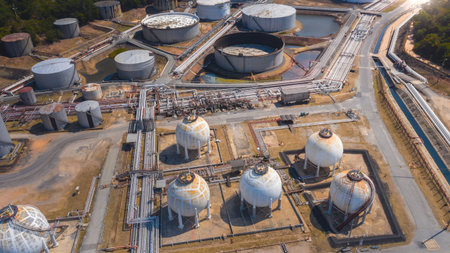 Top view oil refinery industry zone, Industrial manufacturing petrochemical,  Refinery plant in the...