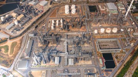 Aerial view of refinery plant,Industry Petrochemical at sunset.の写真素材