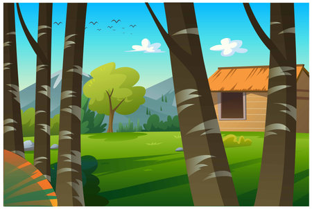 Vector illustration of mountains and trees in autumn.のイラスト素材