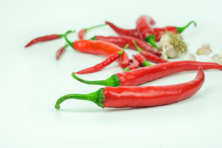Chili and Garlic on a white background.の写真素材