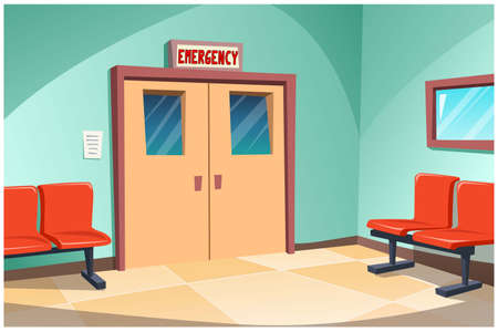 In front of the emergency room in the hospital, there are chairs for waiting to receive service.のイラスト素材