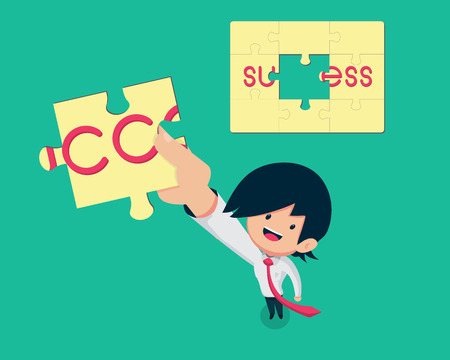 Salary Man 01 Hold the Key Puzzle Pieces.You are the key to success.のイラスト素材