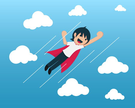 Startup Boy Flying in blue sky.のイラスト素材