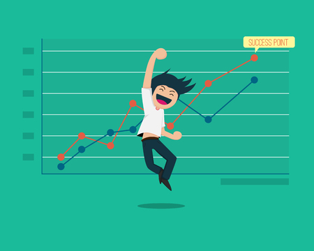 Startup 01 Happy to succeed. With Graph backgroundのイラスト素材