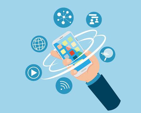 Flat Hand Holding Smartphone Digital Media Conceptのイラスト素材
