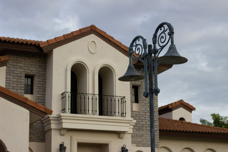 Front light pole in front of European style house in thailand