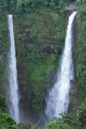 Tad Fane Waterfall Beautiful Waterfall Falling from a Cliff among the Green Forest in Paksong District Champasak Province Laosの写真素材