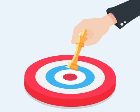 Flat hand is holding the chess and is about to place at the center of the target. Make plans to meet goals.のイラスト素材