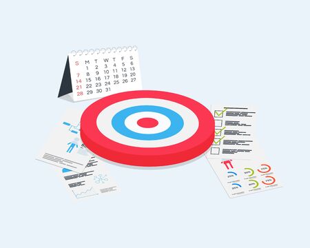 The target is superimposed on many documents and the calendar is on the back. Prepare for goalsのイラスト素材