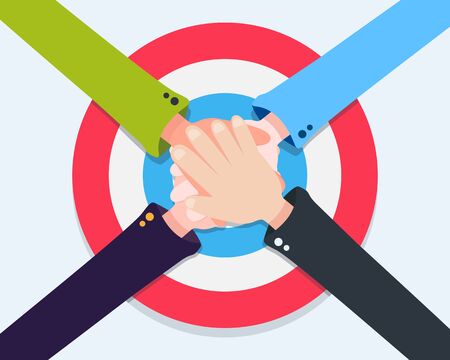 flat hand collaboration with the partnership for a target goal.Cooperation for the same goalのイラスト素材