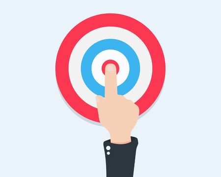 Giant Flat Hand pointing on central of target from top view.Focus on the centerのイラスト素材