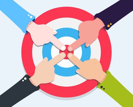 Flat hands are pointing to the center of the target together. Cooperation for the same goalのイラスト素材