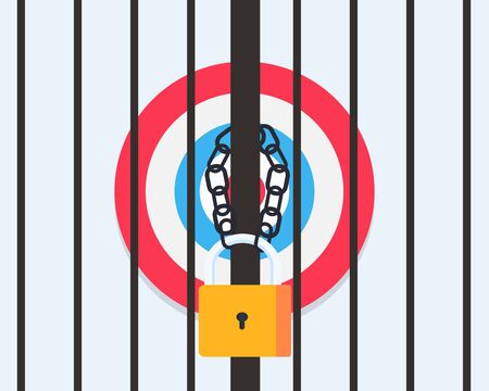 The target is locked tightly. concept padlock locked inside the targetのイラスト素材