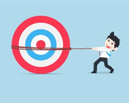 SD Business Man pulling a giant target set for your business.Big goals require effort.のイラスト素材