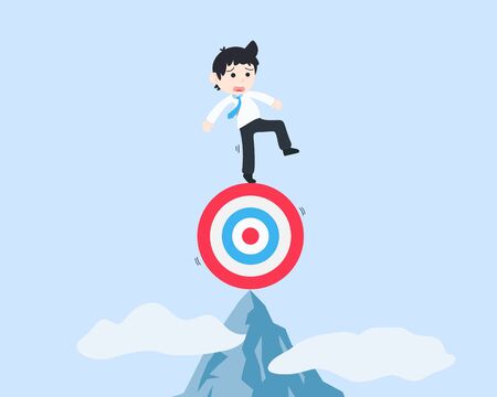 SD Business Man Standing on a target at the summit of a high mountain at high risk. If the goal is not appropriate There will be a high riskのイラスト素材