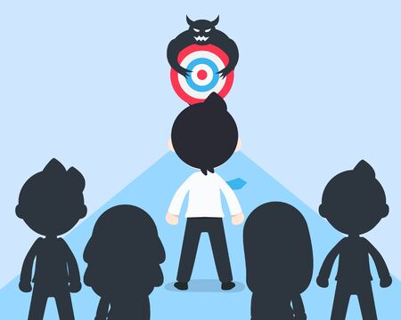 SD Business Man And Team Ready to fight Devil holding a target To achieve the goal. When You have a good business plan, be ready to go to the goalのイラスト素材