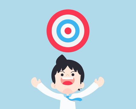 SD Business Man Stand and watch for his goals with happiness. Make a good goal and do it.のイラスト素材