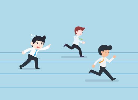 SD Business Man Running in competition Without a good business plan, it will lose. Prepare a bad business plan, we will be at a disadvantage in the competition.のイラスト素材