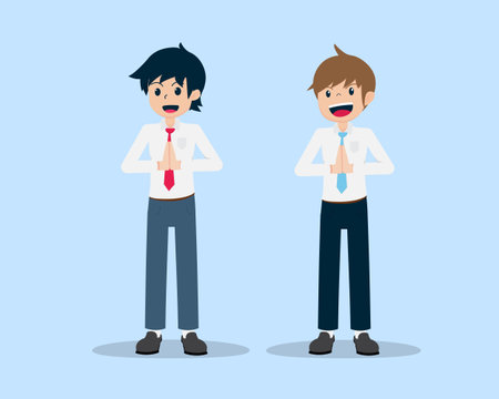Salary Man And juniors stand and hands of the greetingのイラスト素材