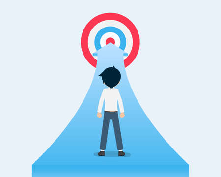 Salary Man stands on the arrow way that is directed towards the targetのイラスト素材