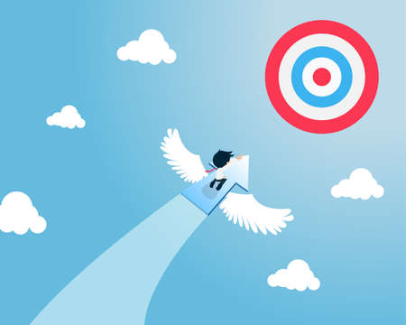 Salary Man Sitting on an arrow with wings flying straight at the target quickly.

Set a goal and soar to that goal.のイラスト素材