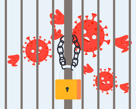COVID Coronavirus Trapped Inside can not Come Out. Joining forces to help prevent corona virusのイラスト素材
