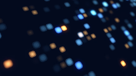 Close up Square Lights Digital Technology Hitech Background. Digital interface connection and global communication technology futuristic backgroundの写真素材