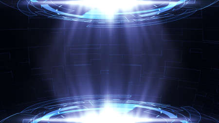 Tunnel Hologram Light Stand Show Digital Technology Futuristic Hud Background. digital technology internet connection Lightの写真素材