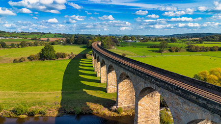 Aerial view of the railway viaduct over the Dingle river in Irelandの写真素材